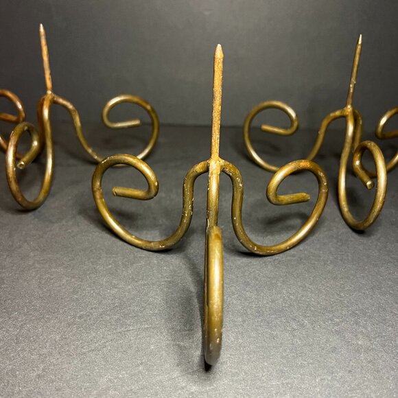 Vintage Set of 3 Iron Decorative Swirl Spiked Candle Holders 4.75 x 6" - Picture 2 of 5